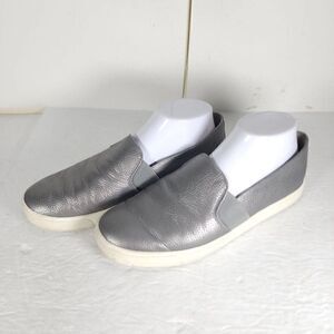 VINCE Women's Blair US9,5 Silver Textured Leather Slip On Loafer Sneakers Shoes